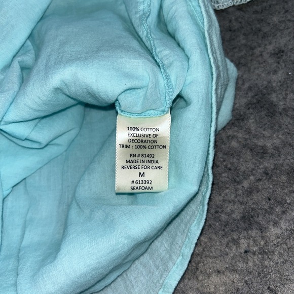 Tantrums Babydoll Top Womens M Teal Blue Embroidered Lined Lace Boho Cottagecore - Picture 7 of 9